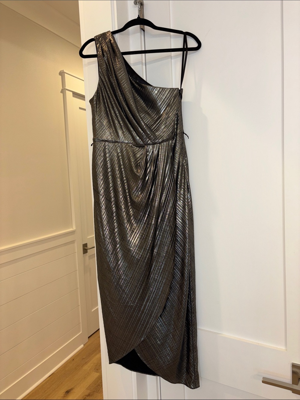 Ted Baker Gabria One Shoulder Metallic Midi Gown Size 3 or Medium Missing Belt - Picture 3 of 6